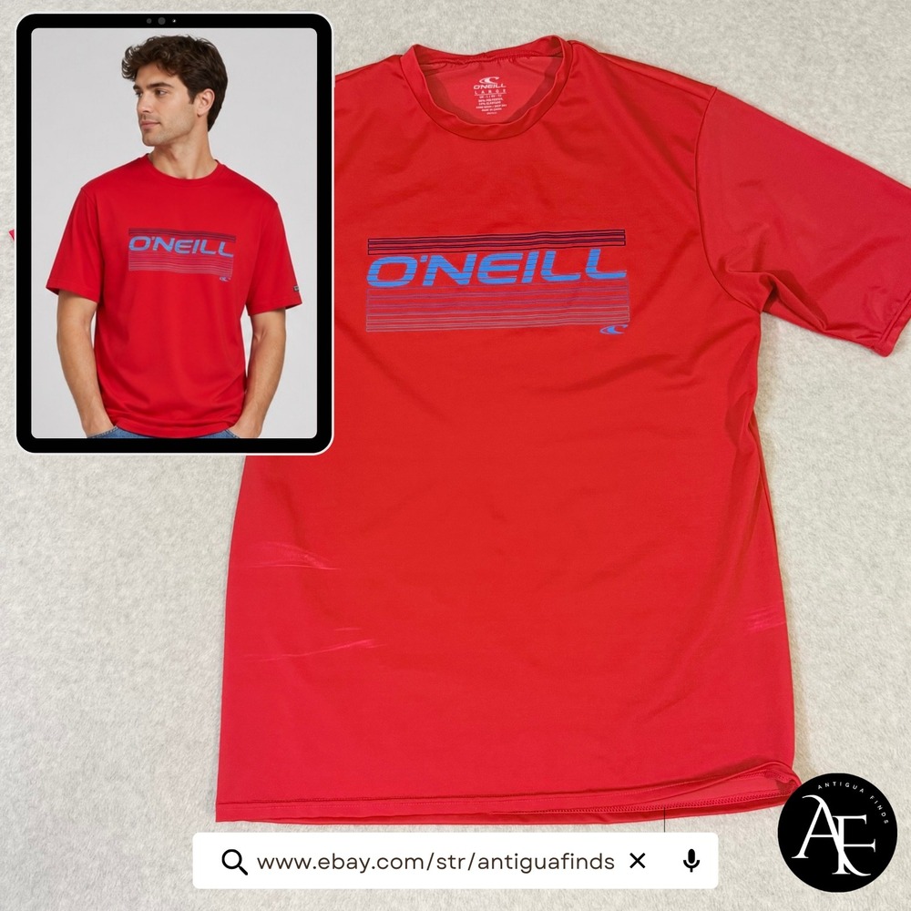 O'Neill Mens Red Short Sleeve Rash Guard Swim Shirt Graphic Logo Large